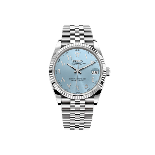 Seiko Mod DateJust - Argent - Bleu Arabic