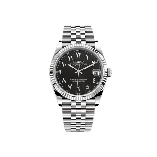 Seiko Mod DateJust - Argent - Noir Arabic
