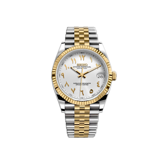 Seiko Mod DateJust - Argent/Or - Blanc Arabic
