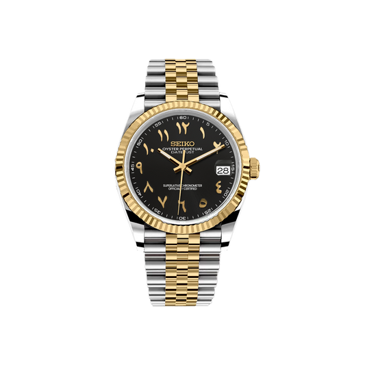 Seiko Mod DateJust - Argent/Or - Noir Arabic