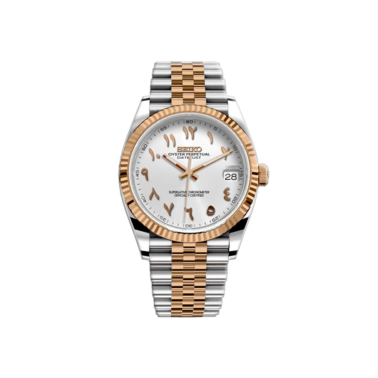 Seiko Mod DateJust - Argent/Or Rose - Blanc Arabic