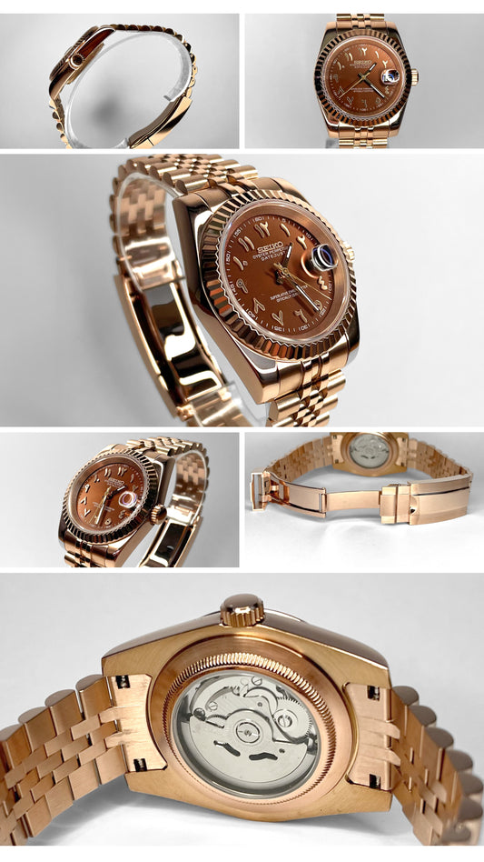 Seiko Mod DateJust - Or Rose - Marron