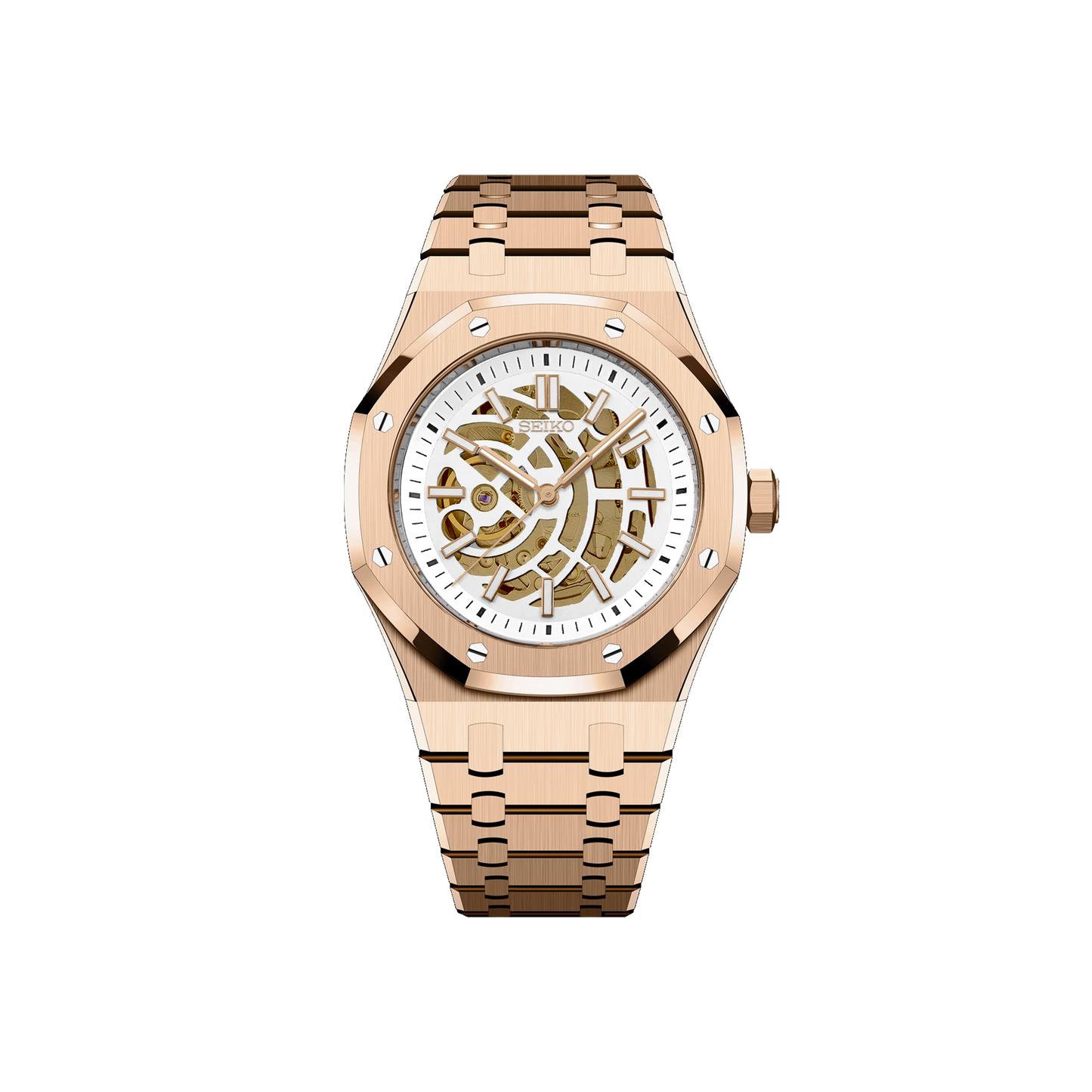 Seiko Mod Royal Skeleton Oak Or Rose - Blanc