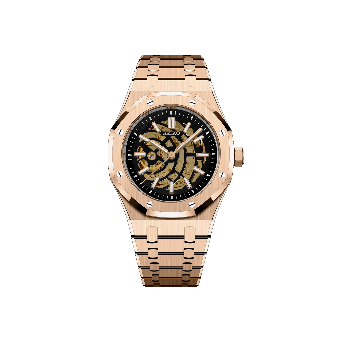 Seiko Mod Royal Skeleton Oak Or Rose - Noir