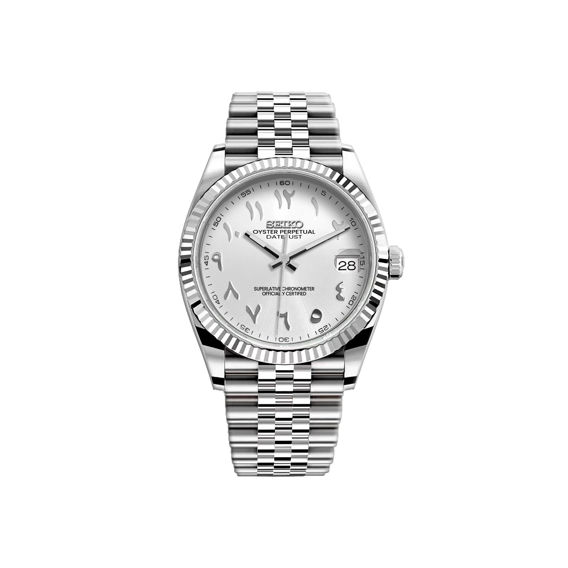 Seiko Mod DateJust - Argent - Blanc Arabic