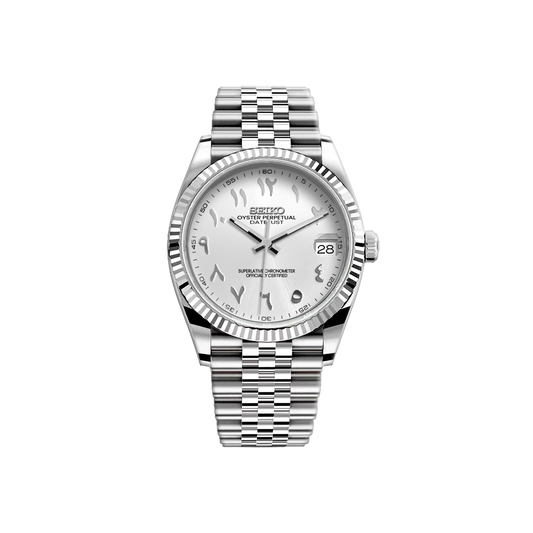 Seiko Mod DateJust - Argent - Blanc Arabic