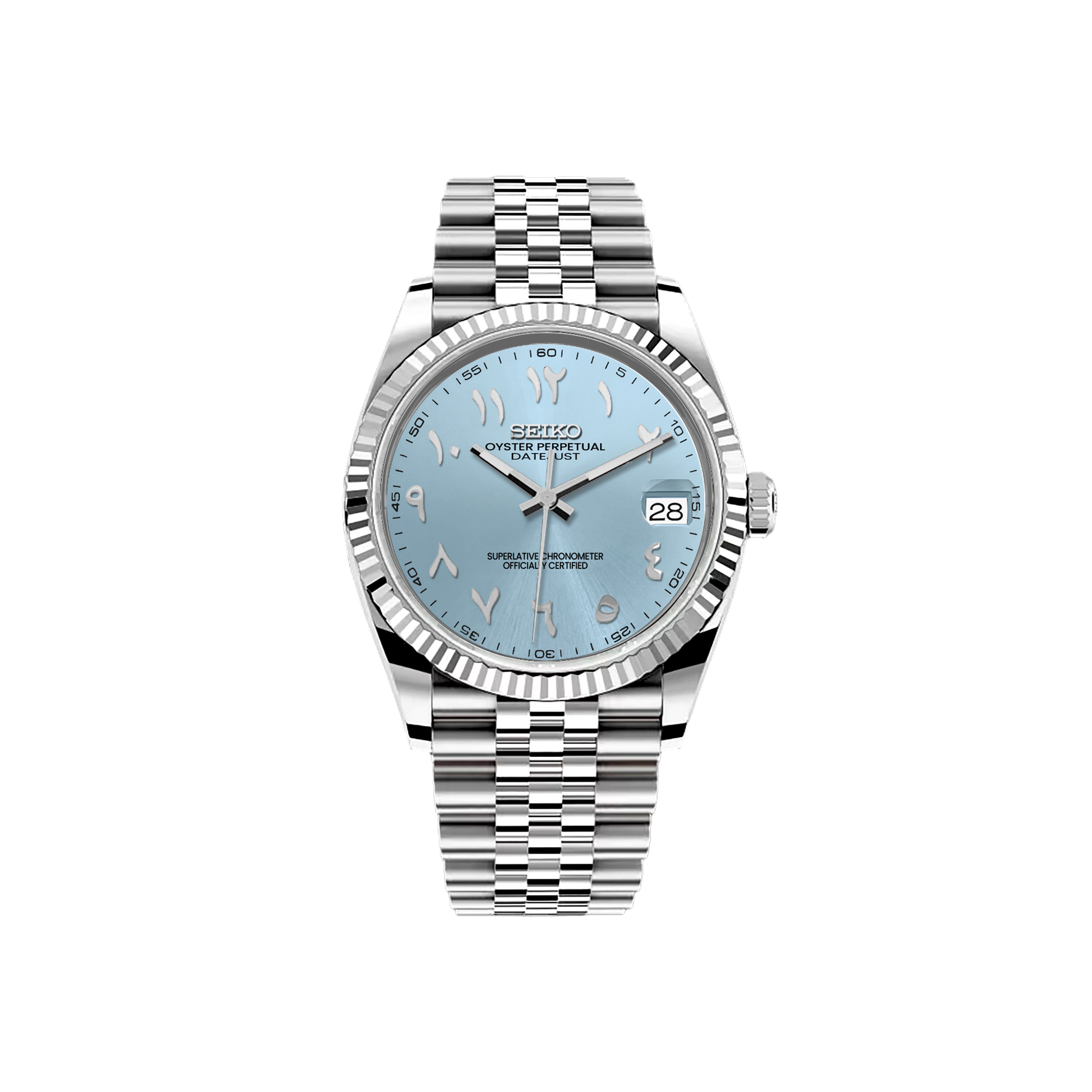 Seiko Mod DateJust - Argent - Bleu Arabic