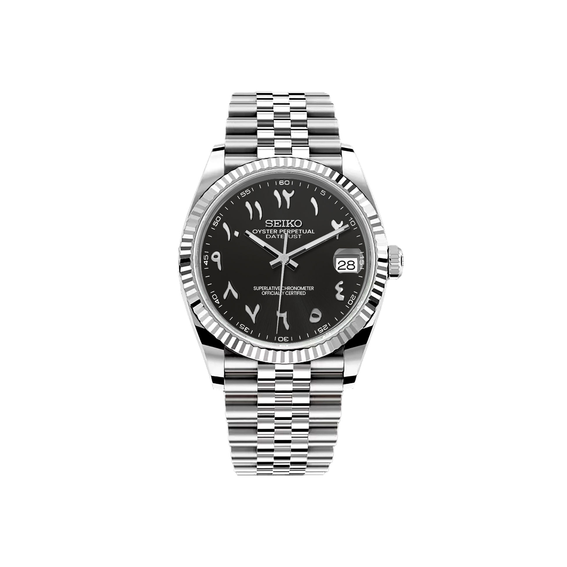 Seiko Mod DateJust - Argent - Noir Arabic