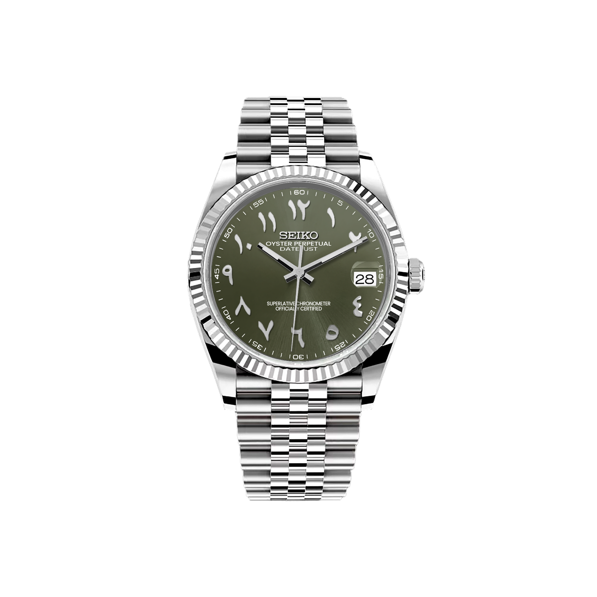 Seiko Mod DateJust - Argent - Olive Arabic