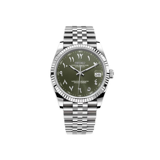 Seiko Mod DateJust - Argent - Olive Arabic