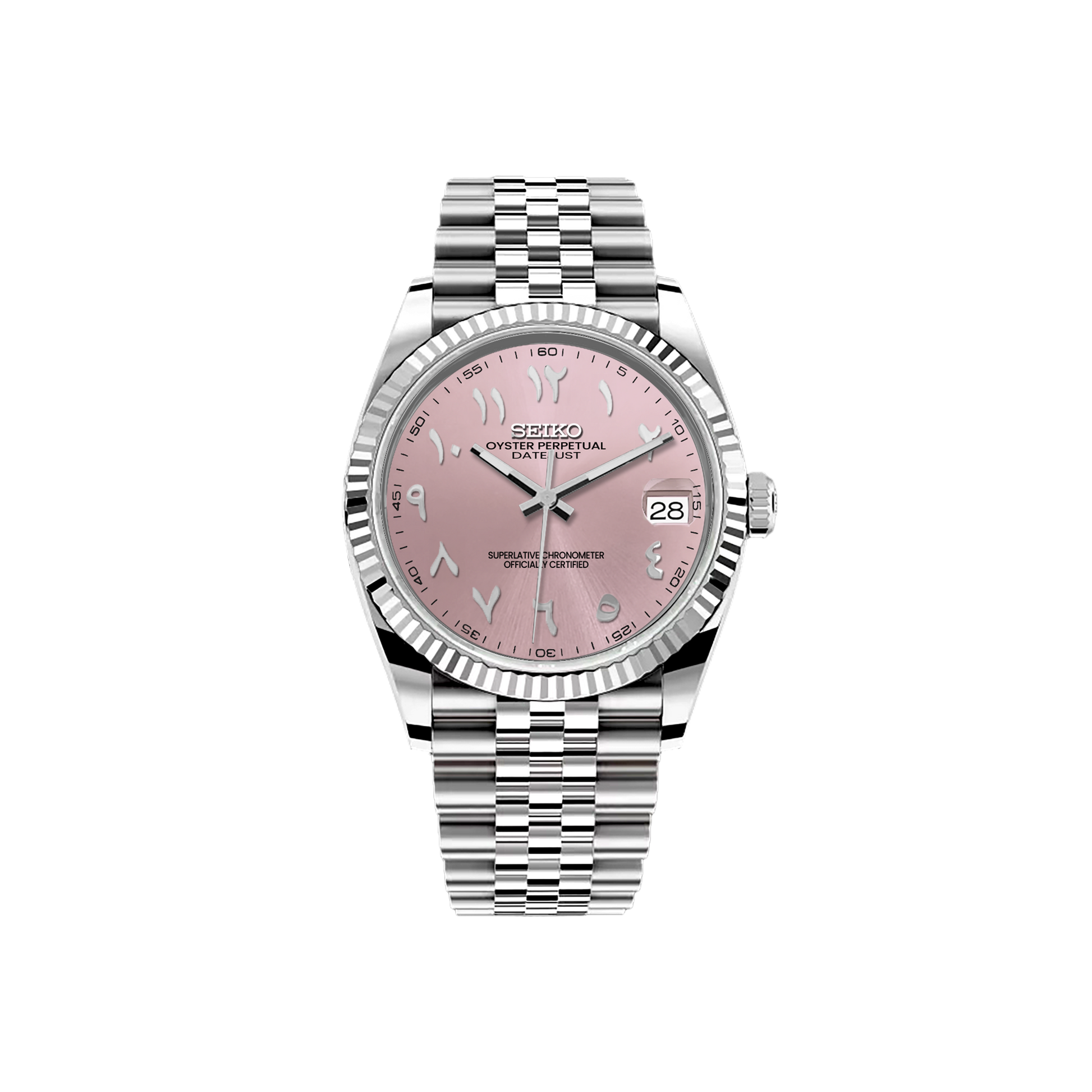 Seiko Mod DateJust - Argent - Rose Arabic