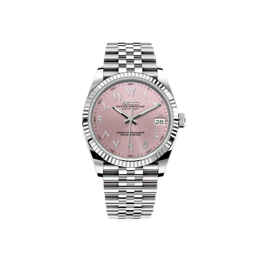 Seiko Mod DateJust - Argent - Rose Arabic