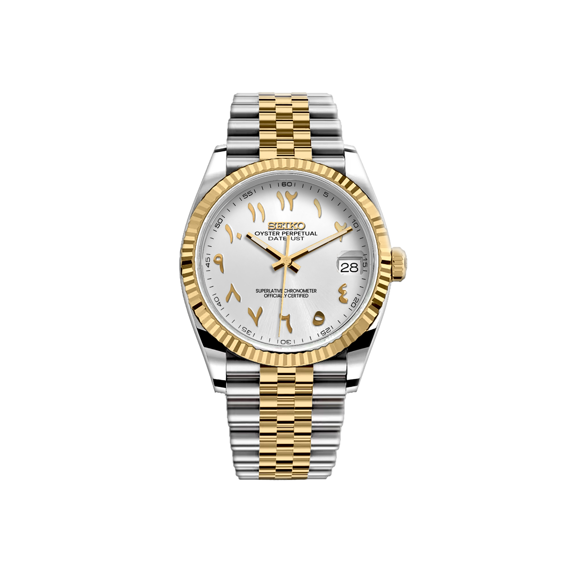 Seiko Mod DateJust - Argent/Or - Blanc Arabic