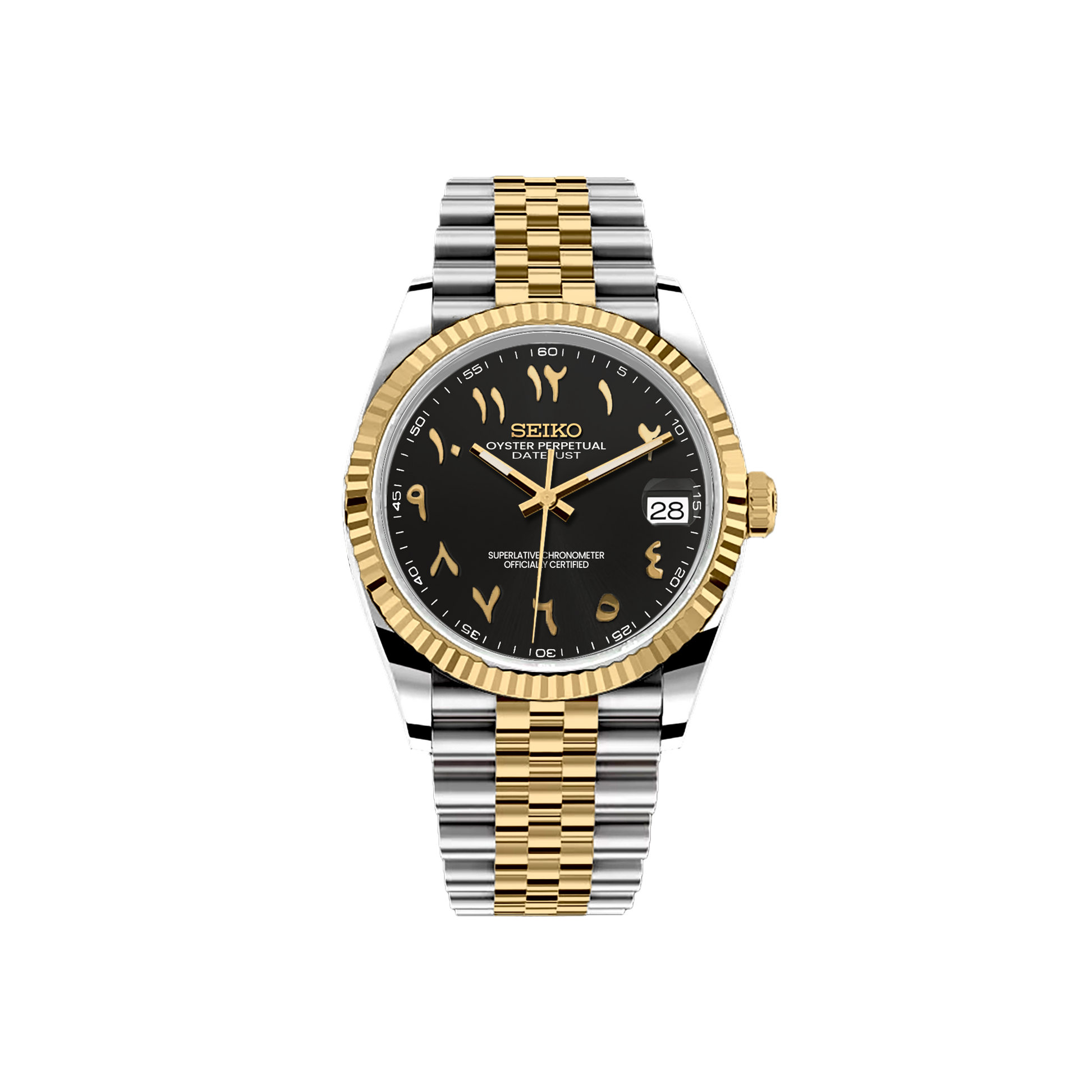 Seiko Mod DateJust - Argent/Or - Noir Arabic