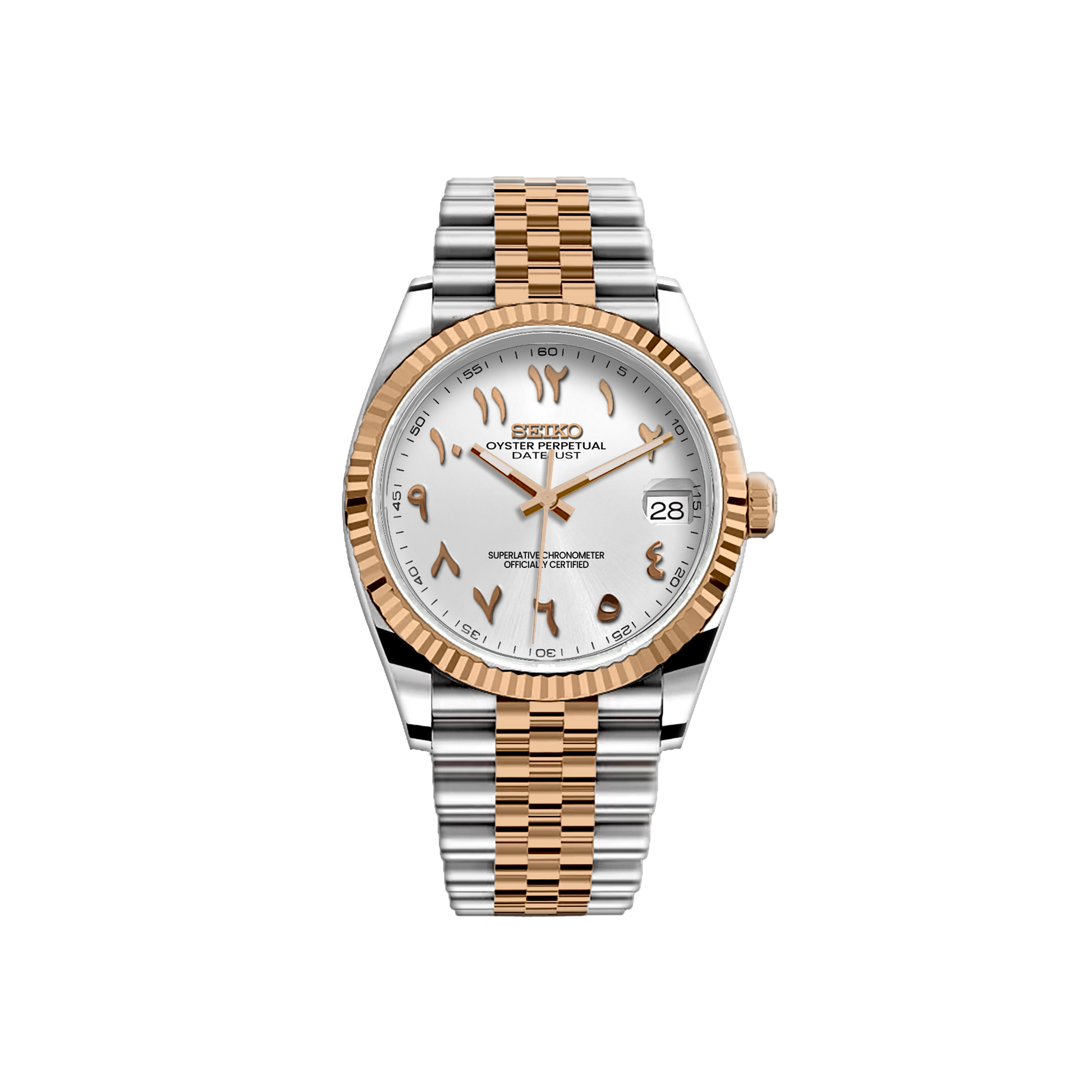 Seiko Mod DateJust - Argent/Or Rose - Blanc Arabic