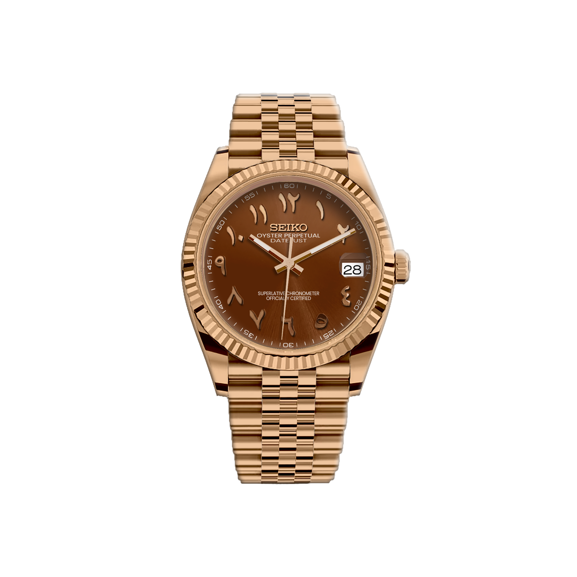 Seiko Mod DateJust - Or Rose - Marron