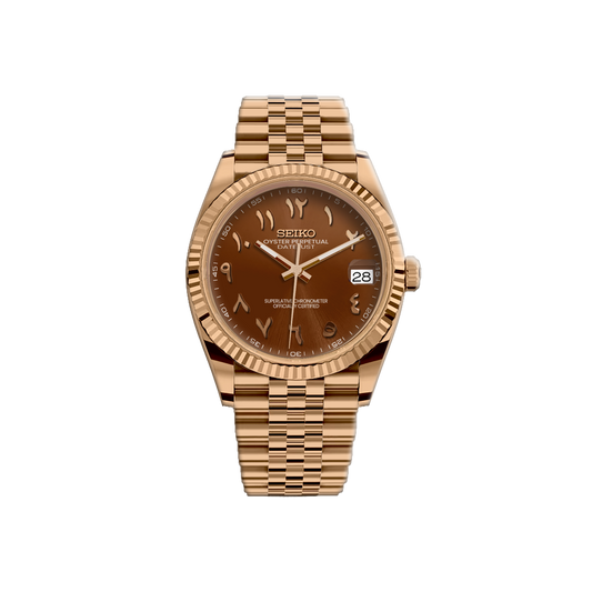 Seiko Mod DateJust - Or Rose - Marron