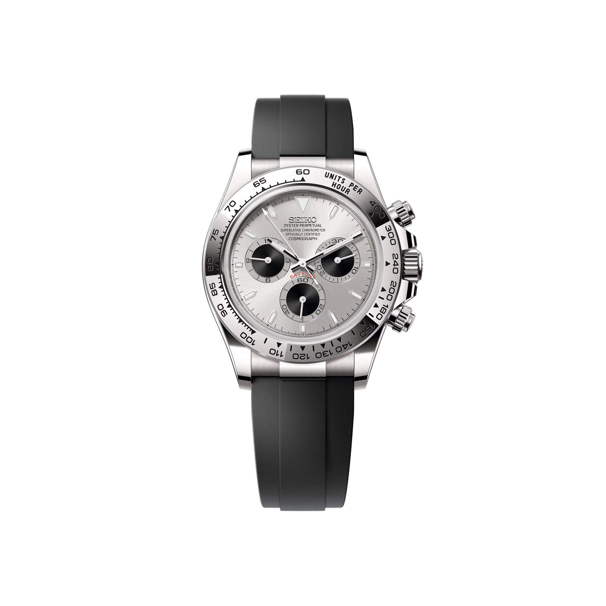 Seiko Mod Daytona OysterFlex Argent - Argent/Noir