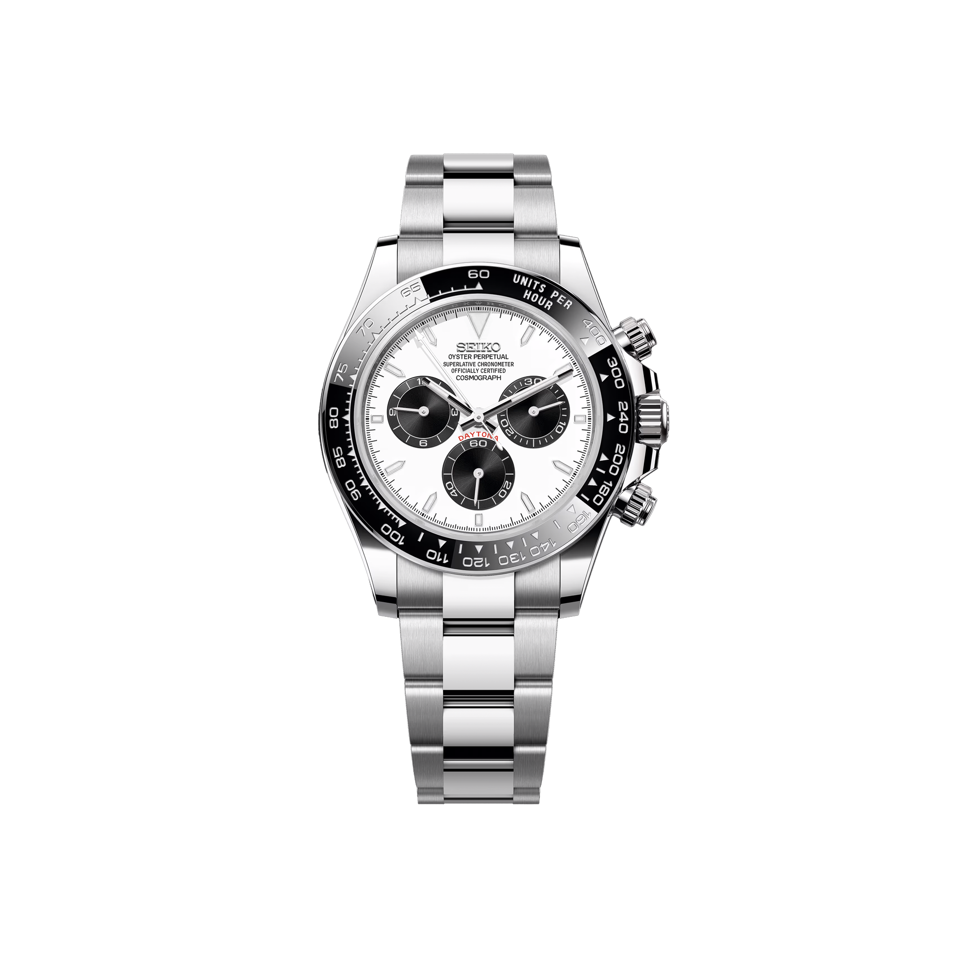 Seiko Mod Daytona Argenté - Blanc/Noir