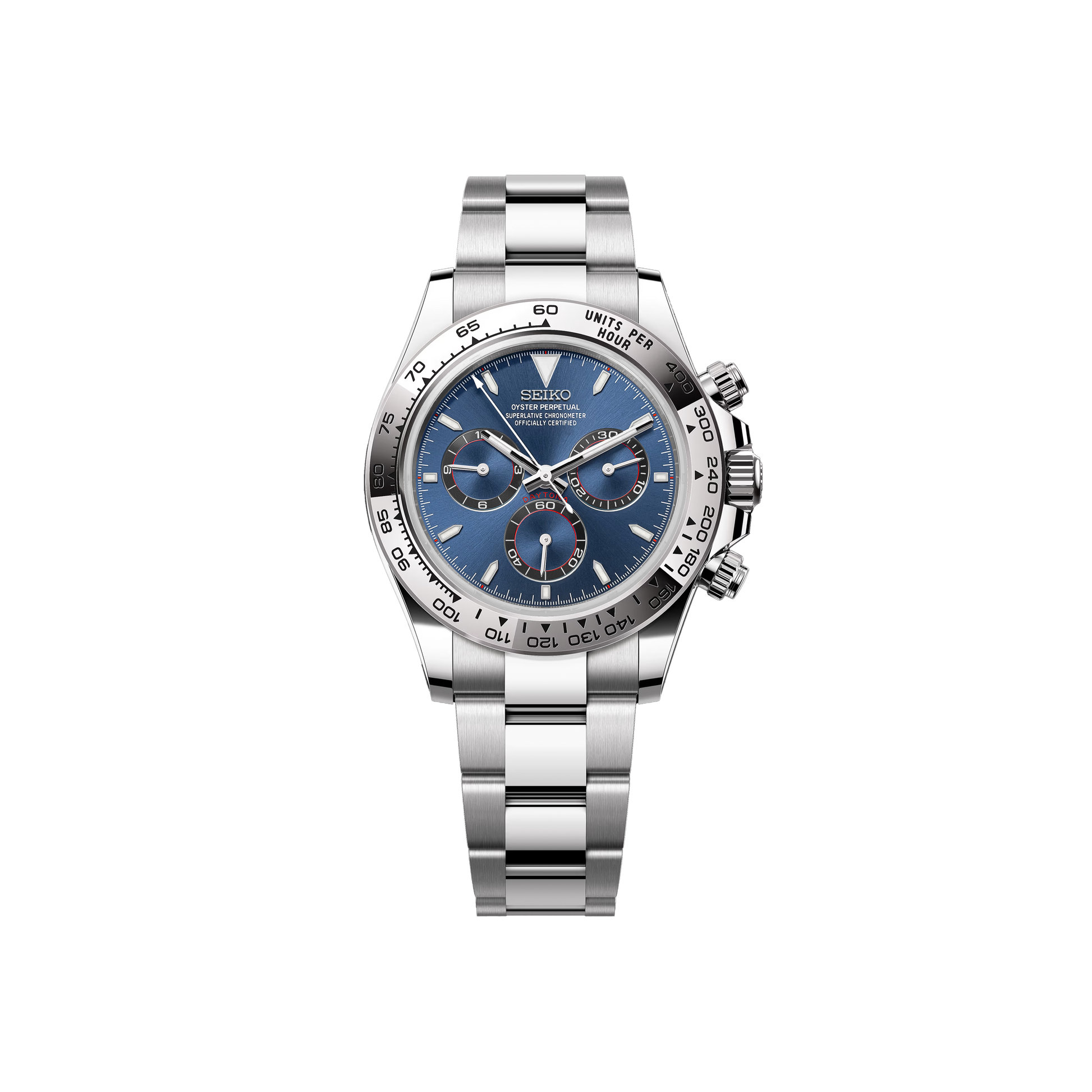 Seiko Mod Daytona Argenté - Bleu/Rouge