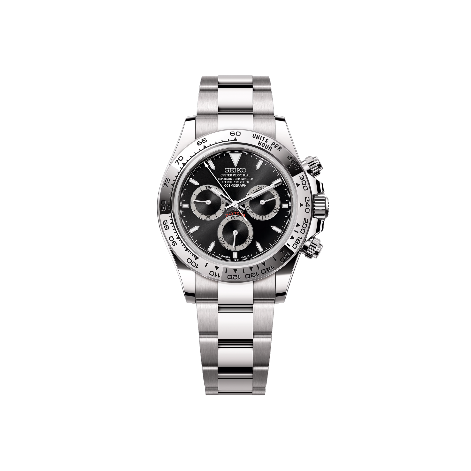 Seiko Mod Daytona Argenté - Noir