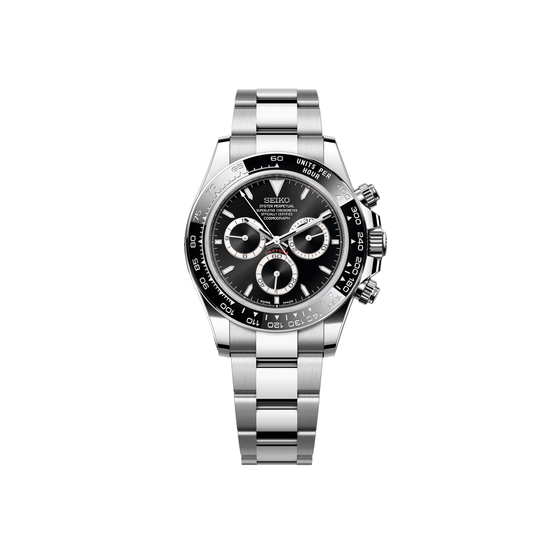 Seiko Mod Daytona Argenté - Noir