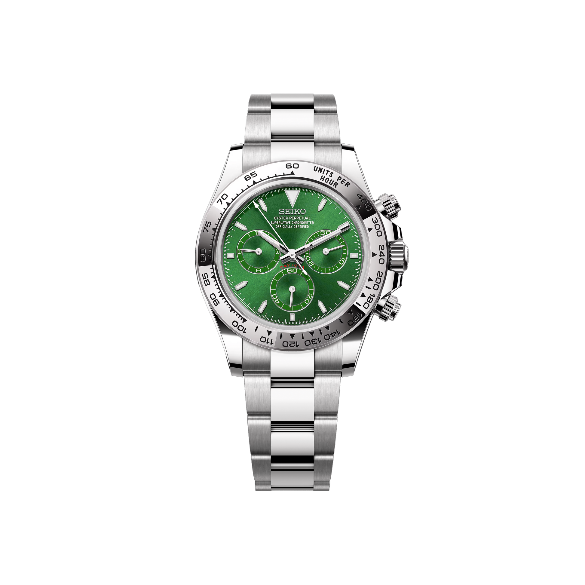 Seiko Mod Daytona Argenté - Vert