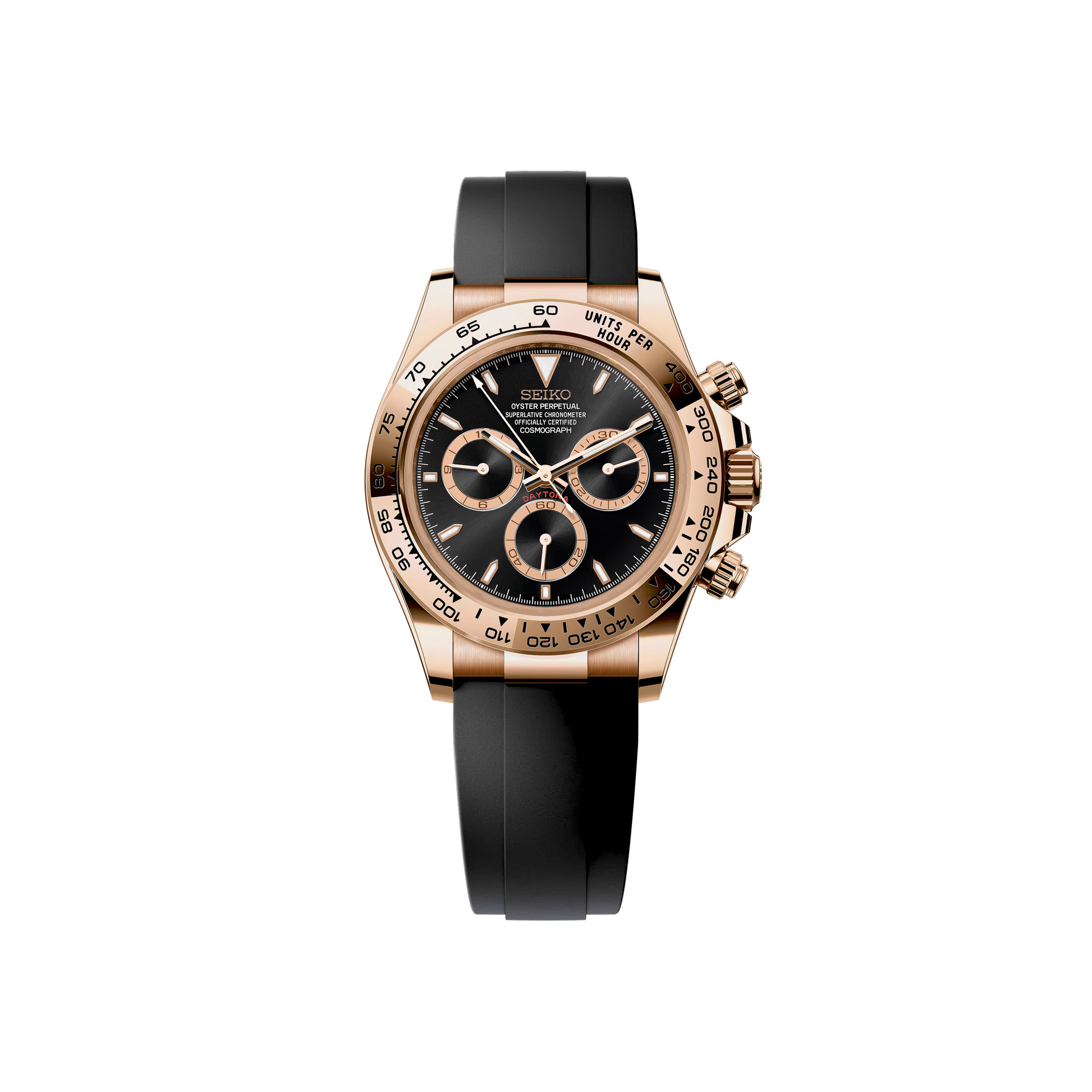 Seiko Mod Daytona OysterFlex Or Rose - Noir/Or Rose