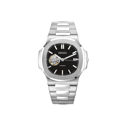 Seiko Mod Nautilus - Argent - Noir OpenHeart
