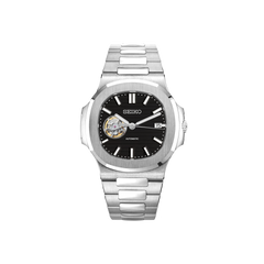 Seiko Mod Nautilus - Argent - Noir OpenHeart