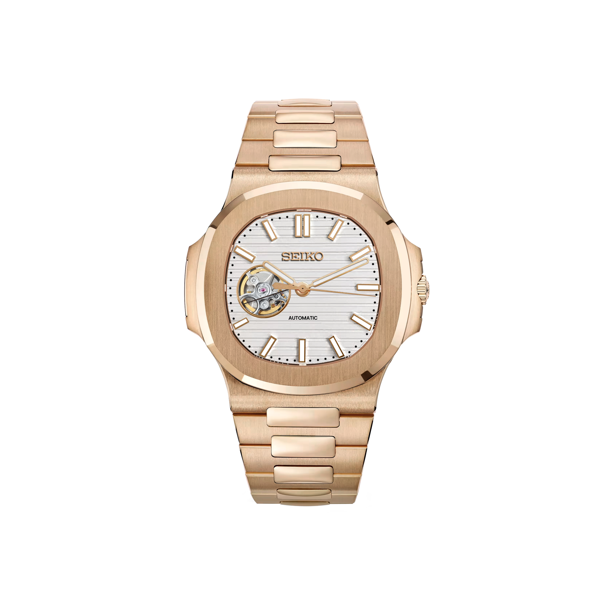 Seiko Mod Nautilus - Or Rose - Blanc - OpenHeart