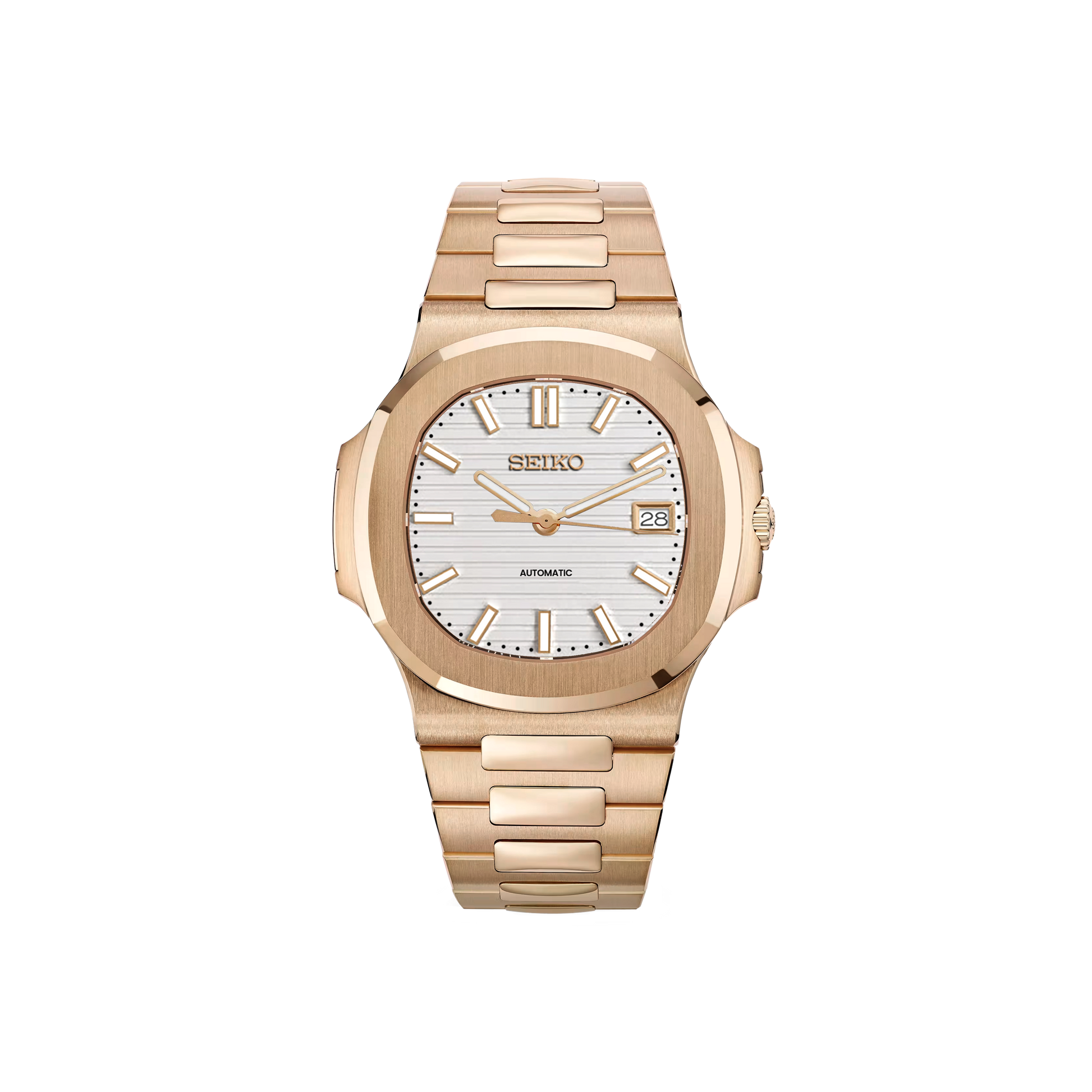 Seiko Mod Nautilus - Or Rose - Blanc