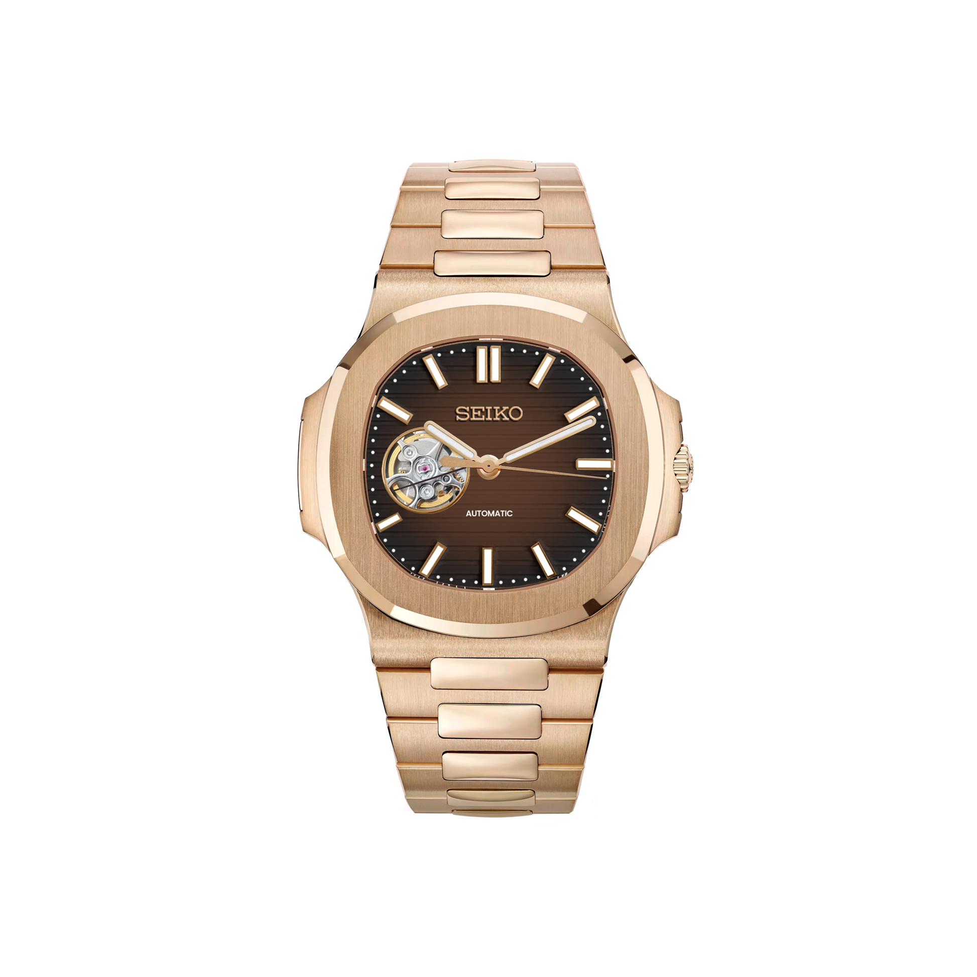 Seiko Mod Nautilus - Or Rose - Coffee - OpenHeart