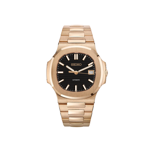 Seiko Mod Nautilus - Or Rose - Noir - OpenHeart