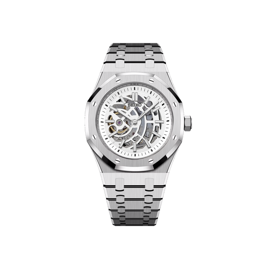 Seiko Mod Royal Skeleton Oak Argenté - Blanc