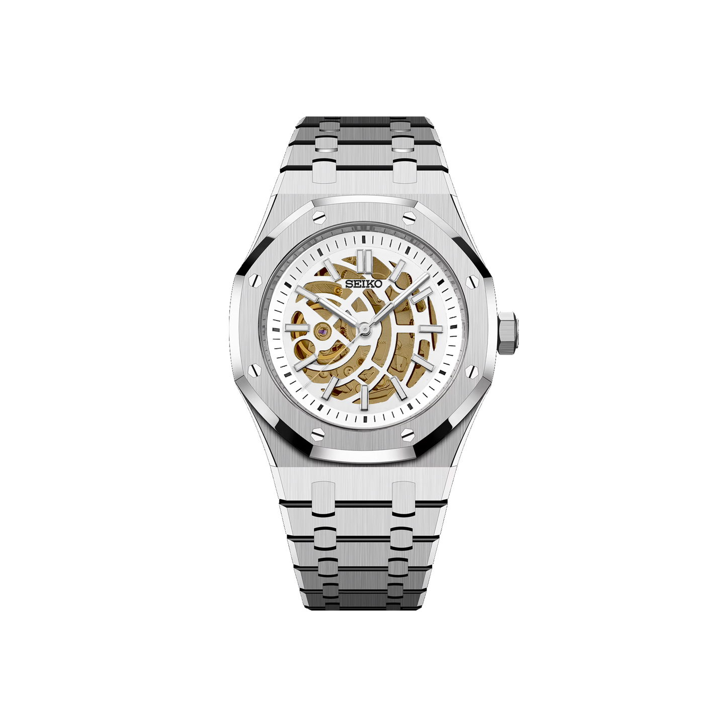 Seiko Mod Royal Skeleton Oak Argenté - Blanc