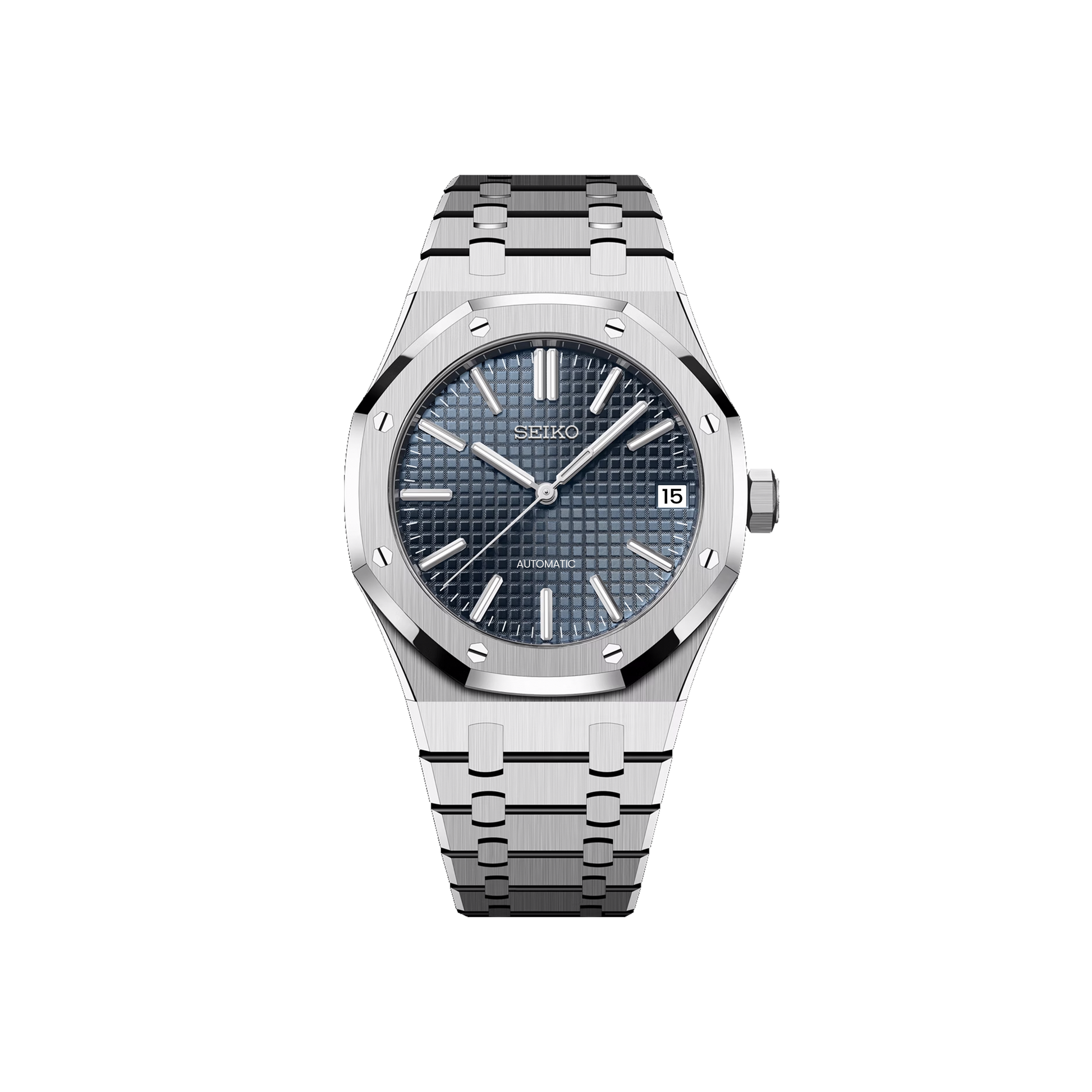 Seiko Mod Royal Oak Argenté - Bleu