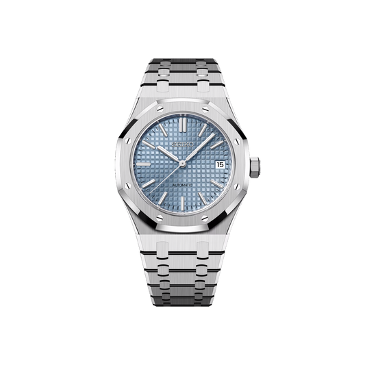 Seiko Mod Royal Oak Argenté - Bleu Clair