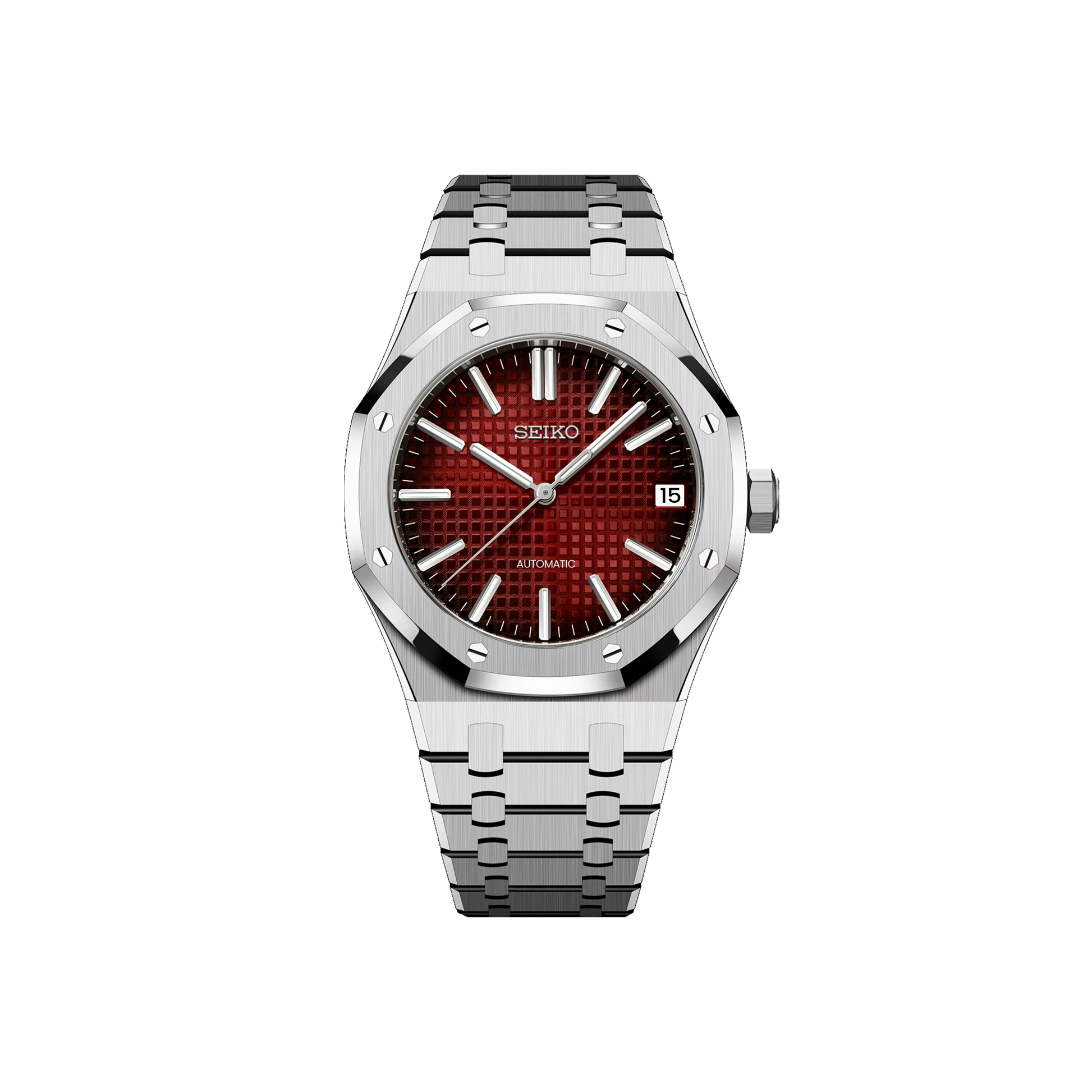 Seiko Mod Royal Oak Argenté - Dégradé Noir/Rouge