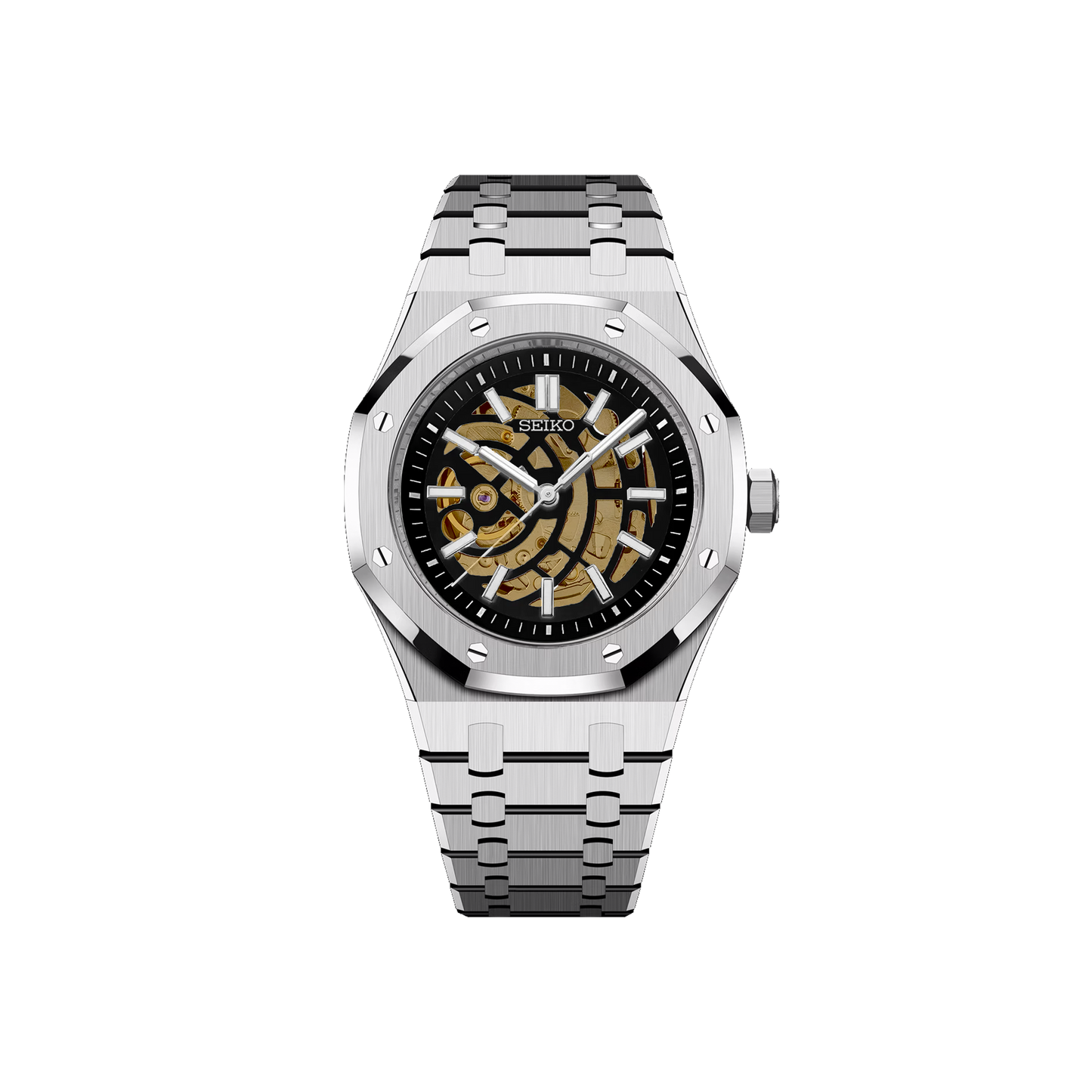 Seiko Mod Royal Skeleton Oak Argenté - Noir