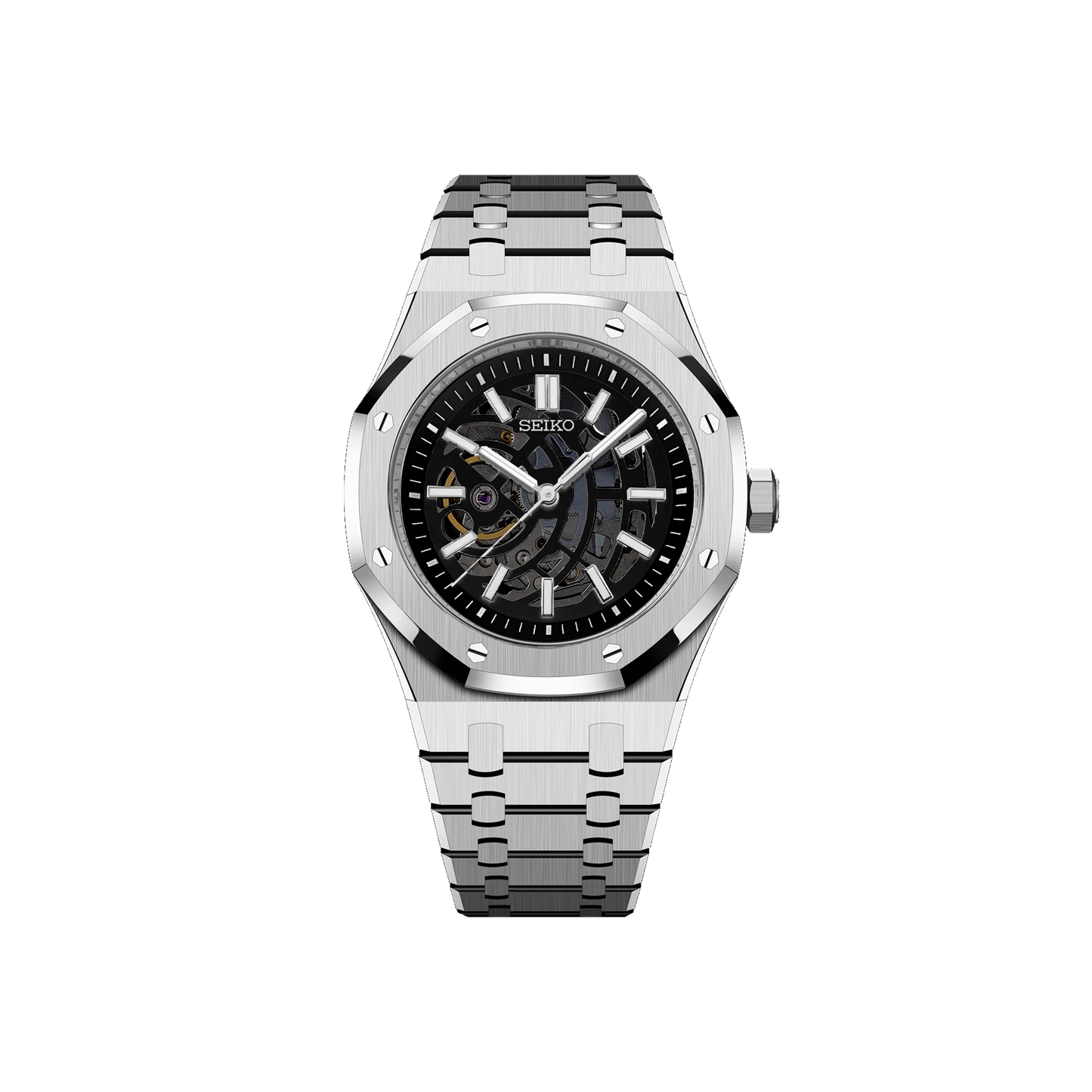 Seiko Mod Royal Skeleton Oak Argenté - Noir