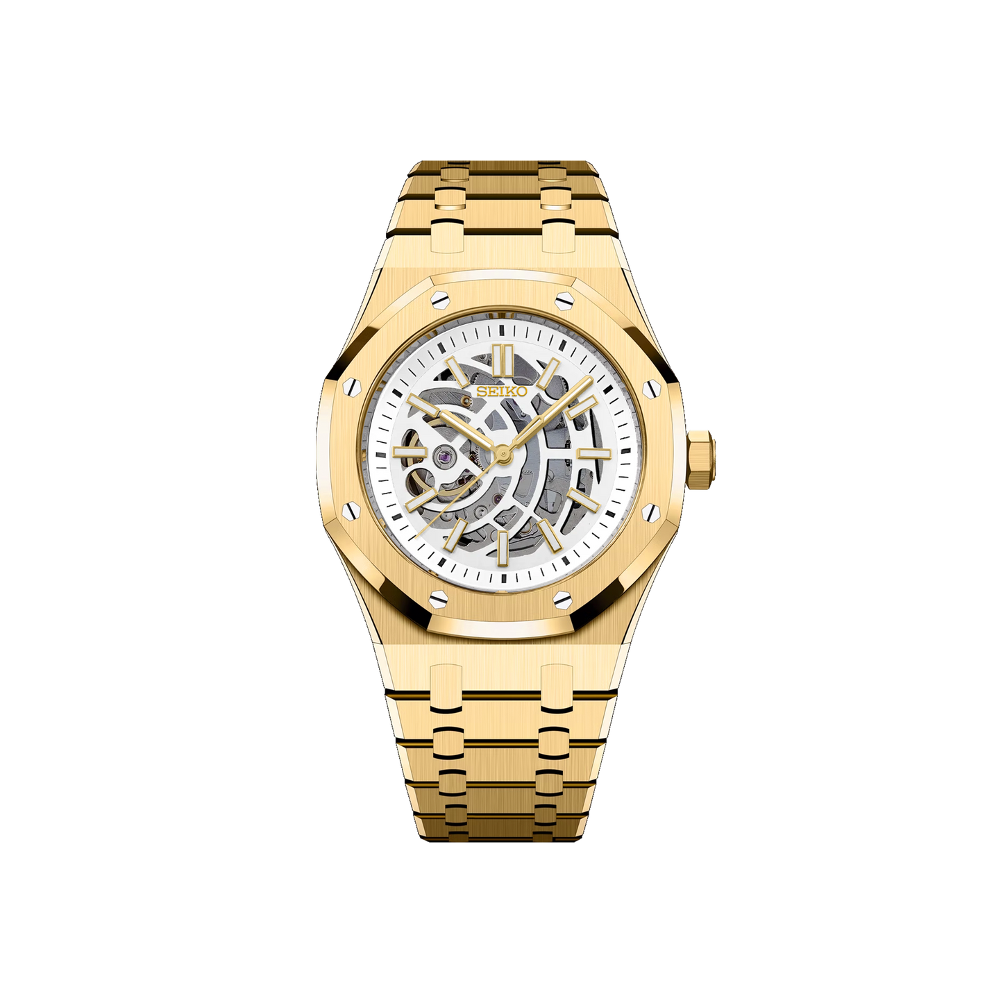 Seiko Mod Royal Skeleton Oak Or - Blanc