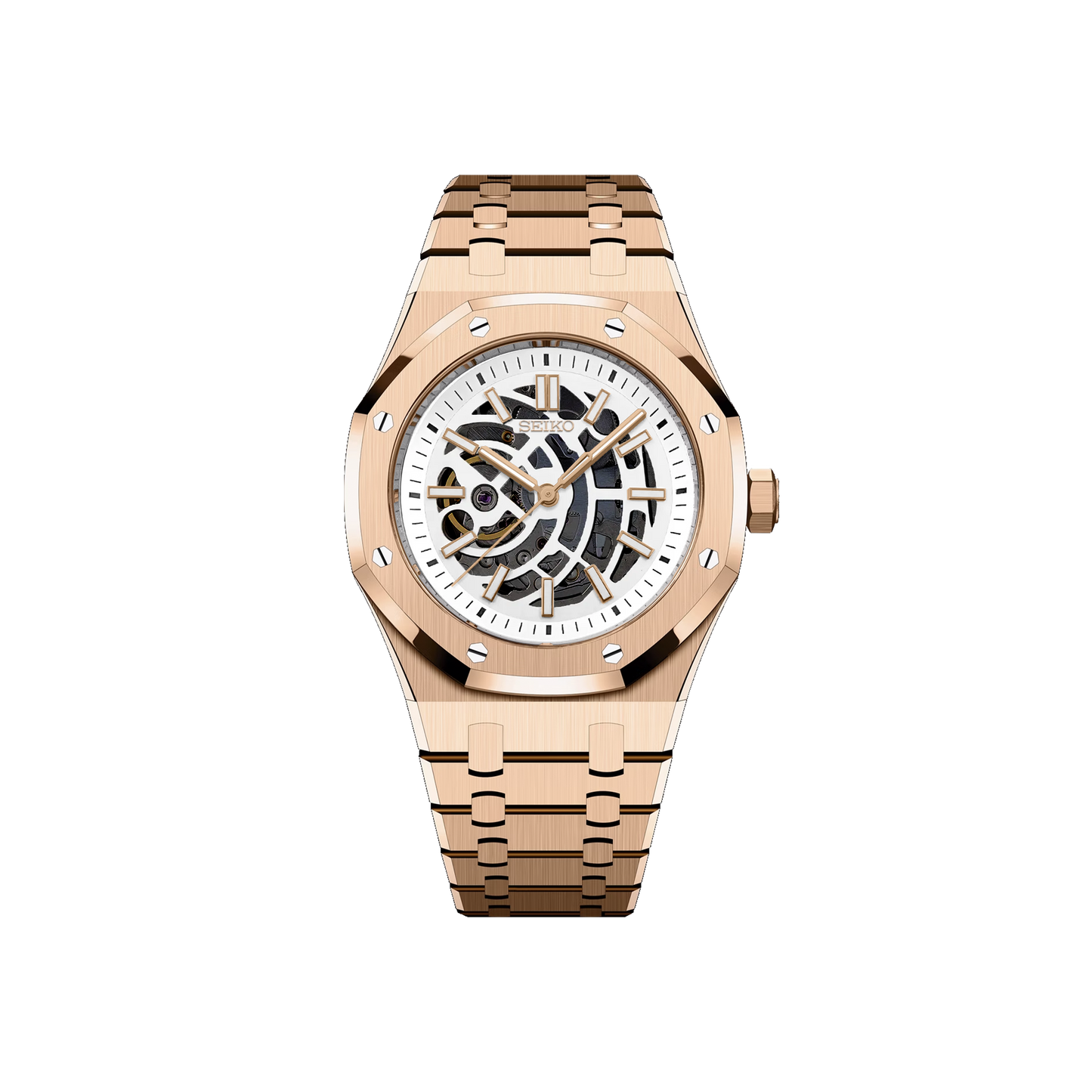 Seiko Mod Royal Skeleton Oak Or Rose - Blanc