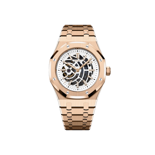 Seiko Mod Royal Skeleton Oak Or Rose - Blanc
