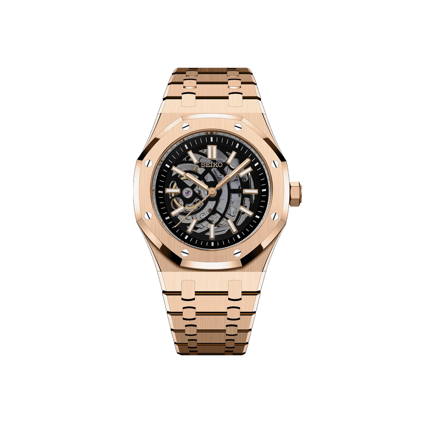 Seiko Mod Royal Skeleton Oak Or Rose - Noir