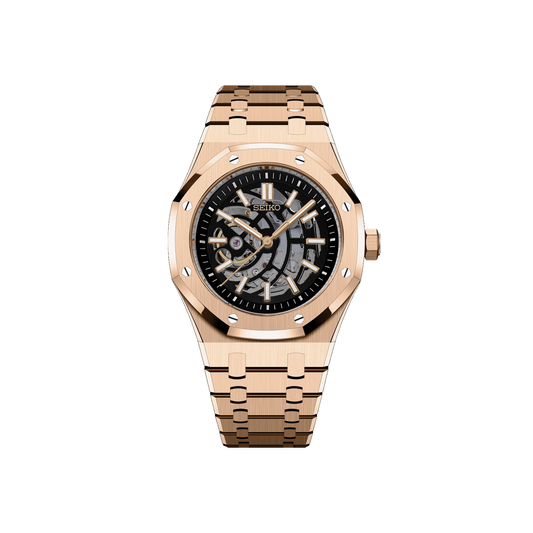 Seiko Mod Royal Skeleton Oak Or Rose - Noir